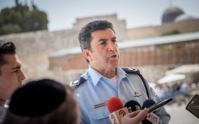 Jerusalem District Police Commander, Yoram Halevi gives a statement to the media about recent events at the Western Wall, in Jerusalem's Old City, July 27, 2017. (Yonatan Sindel/Flash90) Jerusalem District Police Commander, Yoram Halevi gives a statement to the media about recent events at the Western Wall, in Jerusalem's Old City, July 27, 2017. (Yonatan Sindel/Flash90)