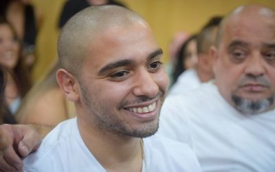 Former IDF soldier Elor Azaria, convicted of manslaughter for shooting dead a prone, injured Palestinian attacker during his military service in 2015, awaits the start of his sentencing hearing in the Kirya military base Tel Aviv, July 30, 2017. (Avshalom Sasoni) Former IDF soldier Elor Azaria, convicted of manslaughter for shooting dead a prone, injured Palestinian attacker during his military service in 2015, awaits the start of his sentencing hearing in the Kirya military base Tel Aviv, July 30, 2017. (Avshalom Sasoni)