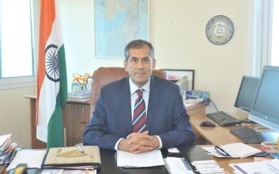 Indian Ambassador to Israel Pavan Kapoor in his Tel Aviv office (Courtesy Indian Embassy Tel Aviv)