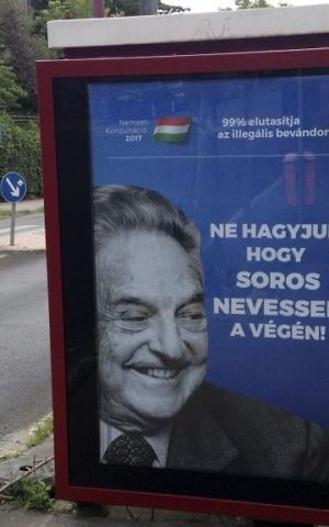 This photo taken Wednesday, July 5, 2017 in Budapest, Hungary, shows an anti-Soros campaign reading "99 percent reject illegal migration" and “Let’s not allow Soros to have the last laugh”. (AP Photo/Pablo Gorondi)