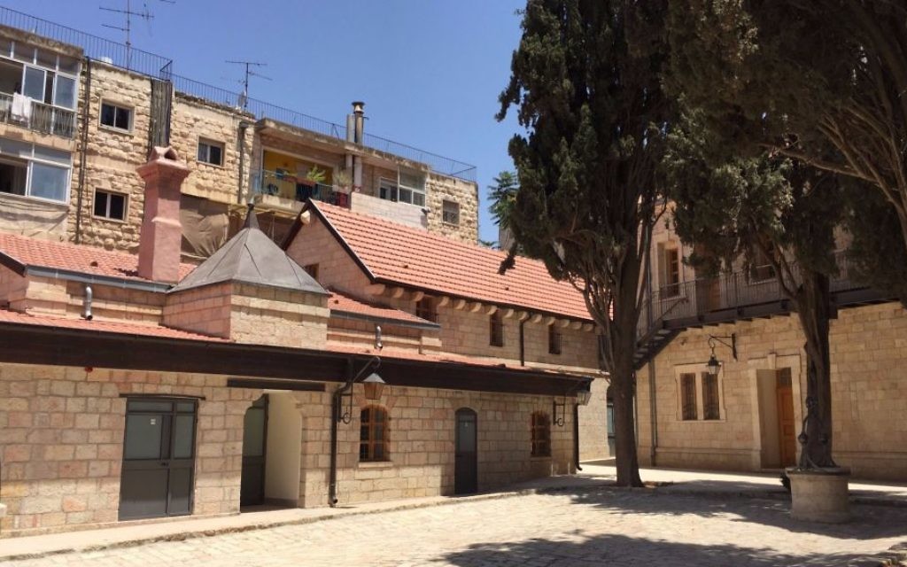 One of the restored buildings of Sergei's Courtyard, the late 1800s hostel for Russian pilgrims, now renovated to its former glory. (Jessica Steinberg/Times of Israel) One of the restored buildings of Sergei's Courtyard, the late 1800s hostel for Russian pilgrims, now renovated to its former glory. (Jessica Steinberg/Times of Israel)