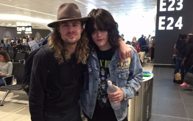 Caleb Crosby (left) and Tyler Bryant, drummer and lead singer of Tyler Bryant & The Shakedown heading home after their Tel Aviv show opening for Guns N Roses on July 15, 2017 (Jessica Steinberg/Times of Israel) Caleb Crosby (left) and Tyler Bryant, drummer and lead singer of Tyler Bryant & The Shakedown heading home after their Tel Aviv show opening for Guns N Roses on July 15, 2017 (Jessica Steinberg/Times of Israel)