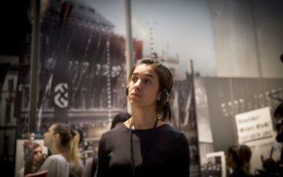 Nadia Murad, a Yazidi woman who escaped Islamic State captivity, tours Yad Vashem in Jerusalem on July 24, 2017 (Mickey Noam-Alon/IsraAID)