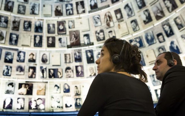 Members of the Yazidi community Nadia Murad (L) and Haider Elias (R) in Yad Vashem on July 25, 2017 (courtesy/IsraAID) Members of the Yazidi community Nadia Murad (L) and Haider Elias (R) in Yad Vashem on July 25, 2017 (courtesy/IsraAID)