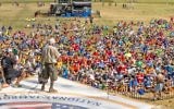 Boy scouts spin dreidels at the Summit Bechtel Family Scout Reserve in Glen Jean, West Virginia on July 23,
2017. (Stephen Shore)