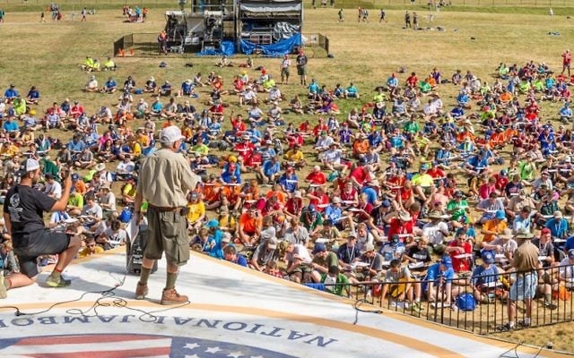 Boy scouts spin dreidels at the Summit Bechtel Family Scout Reserve in Glen Jean, West Virginia on July 23,
2017. (Stephen Shore) Boy scouts spin dreidels at the Summit Bechtel Family Scout Reserve in Glen Jean, West Virginia on July 23,
2017. (Stephen Shore)