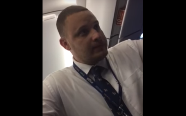 A screenshot from a video of an Israeli family being removed from a JetBlue flight to New York from Fort Lauderdale, Florida, on June 21, 2017. (Screen Capture: YouTube) A screenshot from a video of an Israeli family being removed from a JetBlue flight to New York from Fort Lauderdale, Florida, on June 21, 2017. (Screen Capture: YouTube)