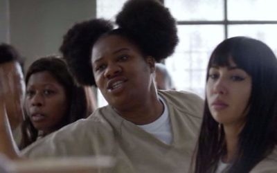 An episode of “Orange Is the New Black” featuring Cindy. played by Adrienne C. Moore (c), inspired Scottish prisoners to say they were Jewish in order to demand kosher food. (Courtesy of Netflix via JTA)