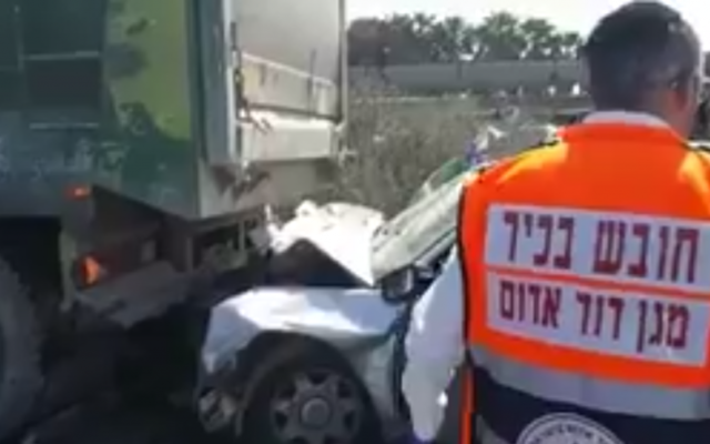 Rescue workers at the scene of a deadly car crash on Route 70 in northern Israel on July 17, 2017. (Screen capture: Twitter) Rescue workers at the scene of a deadly car crash on Route 70 in northern Israel on July 17, 2017. (Screen capture: Twitter)