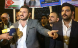 Illustrative: Kürşat Mican speaking to reporters at a protest at the Neve Shalom synagogue in Istanbul, Turkey. (Kürşat Mican/Instagram, via JTA)