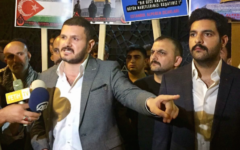 Illustrative: Kürşat Mican speaking to reporters at a protest at the Neve Shalom synagogue in Istanbul, Turkey. (Kürşat Mican/Instagram, via JTA)