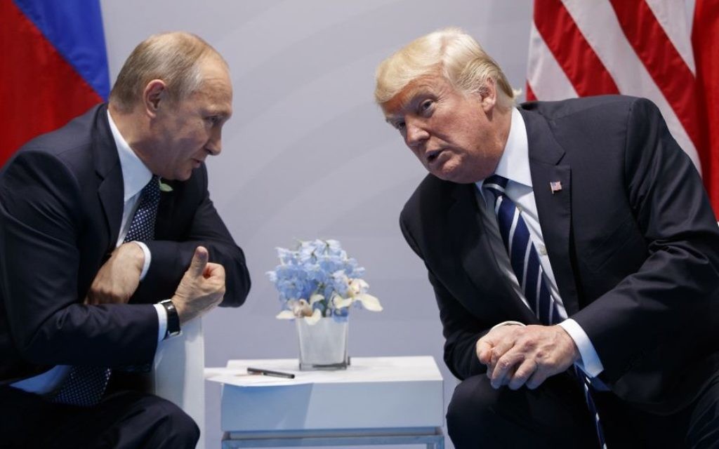 President Donald Trump speaks during a meeting with Russian President Vladimir Putin at the G20 Summit at the G20 Summit, Friday, July 7, 2017, in Hamburg. (AP/Evan Vucci)