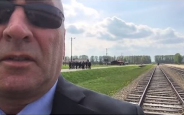 Clay Higgins in a clip he filmed in Auschwitz, posted on YouTube. (Screen capture) Clay Higgins in a clip he filmed in Auschwitz, posted on YouTube. (Screen capture)