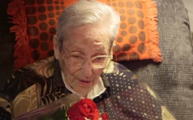 Margaret 'Gretel' Bergmann-Lambert, Jewish high jumper banned from 1936 Berlin Olympics, celebrates her 103rd birthday on April 12, 2017. (Screen capture: YouTube) Margaret 'Gretel' Bergmann-Lambert, Jewish high jumper banned from 1936 Berlin Olympics, celebrates her 103rd birthday on April 12, 2017. (Screen capture: YouTube)