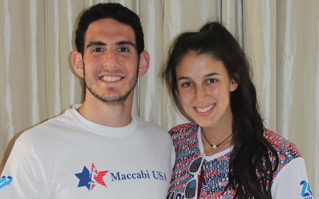 Robbie Feinberg and Hayley Isenberg, Jewish athletes from Harvard, make up one of the many couples participating at the 2017 Maccabiah Games. (Hillel Kuttler) Robbie Feinberg and Hayley Isenberg, Jewish athletes from Harvard, make up one of the many couples participating at the 2017 Maccabiah Games. (Hillel Kuttler)