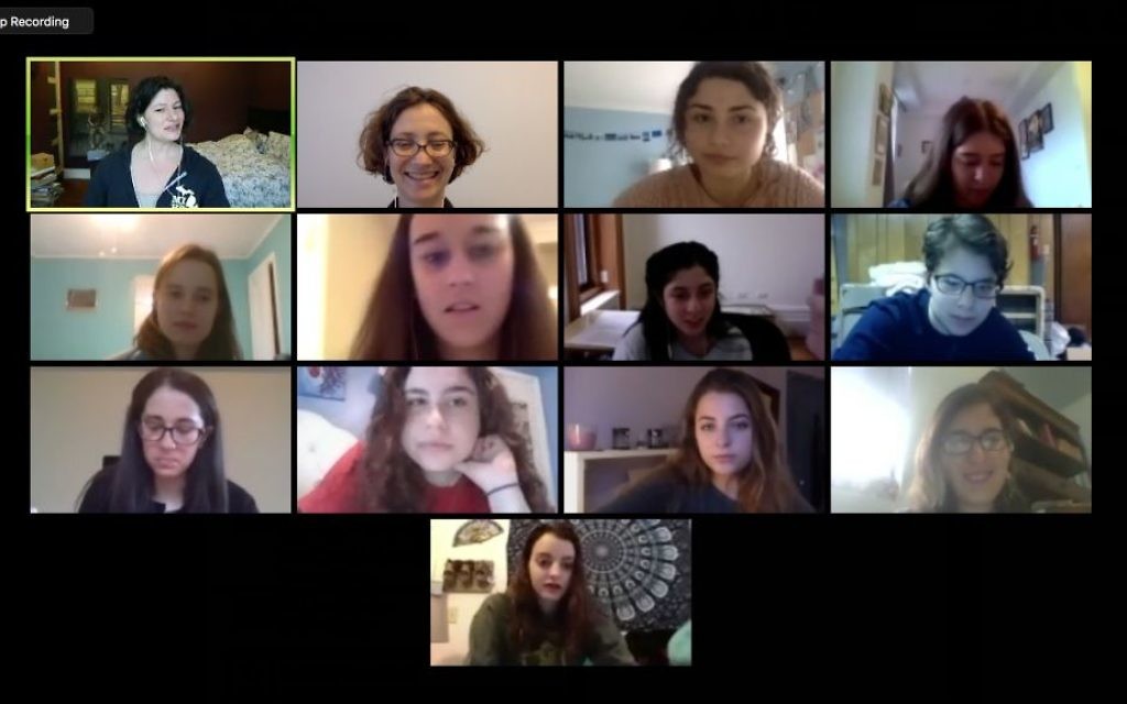 jGirls teen editorial board members, who live all over the US, hold meeting online in January 2017. (Screenshot courtesy of Elizabeth Mandel) jGirls teen editorial board members, who live all over the US, hold meeting online in January 2017. (Screenshot courtesy of Elizabeth Mandel)