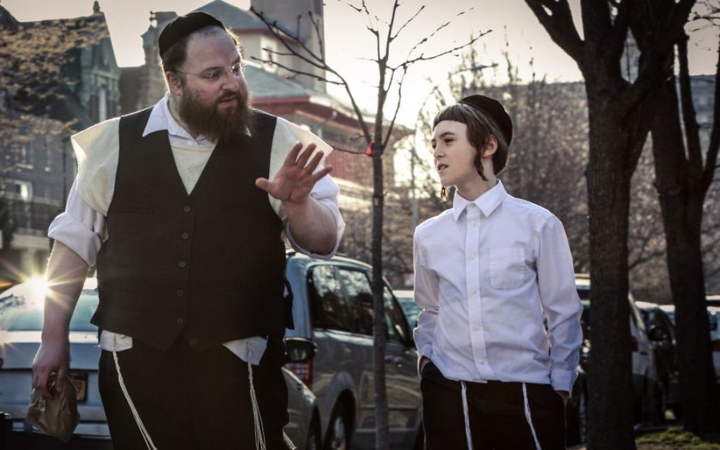 Menashe Lustig, left, and Ruben Niborski in the film "Menashe." (Federica Valabrega/A24/via JTA)