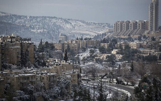 View of Jerusalem's Nayot neighborhood on January 10, 2015, after a snowy day. Many properties in this neighborhood have been sold by the Greek Orthodox Patriarch to private investors. (Hadas Parush/Flash90)
