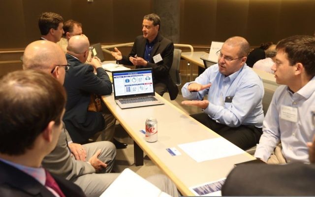 Israeli startups meet with potential clients and partners during a healthcare conference in St. Louis, Missouri, June 28,2017. (Courtesy) Israeli startups meet with potential clients and partners during a healthcare conference in St. Louis, Missouri, June 28,2017. (Courtesy)