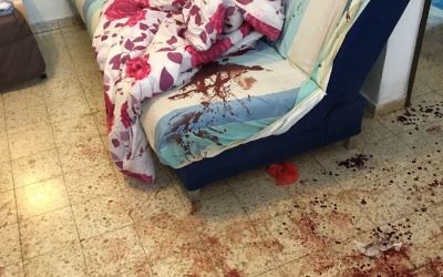 The scene of a deadly stabbing attack in the West Bank settlement of Halamish on July 21, 2017. (IDF Spokesperson)