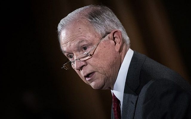 US Attorney General Jeff Sessions speaks at the Department of Justice during an announcement about leaking of classified information on August 4, 2017. (AFP Photo/Brendan Smialowski) US Attorney General Jeff Sessions speaks at the Department of Justice during an announcement about leaking of classified information on August 4, 2017. (AFP Photo/Brendan Smialowski)