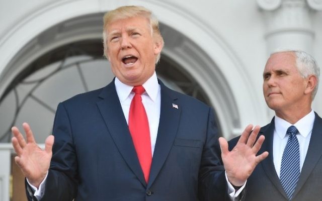 US President Donald Trump and US Vice President Mike Pence speak to the press at Trump's Bedminster National Golf Club in New Jersey on August 10, 2017. (AFP Photo/Nicholas Kamm) US President Donald Trump and US Vice President Mike Pence speak to the press at Trump's Bedminster National Golf Club in New Jersey on August 10, 2017. (AFP Photo/Nicholas Kamm)