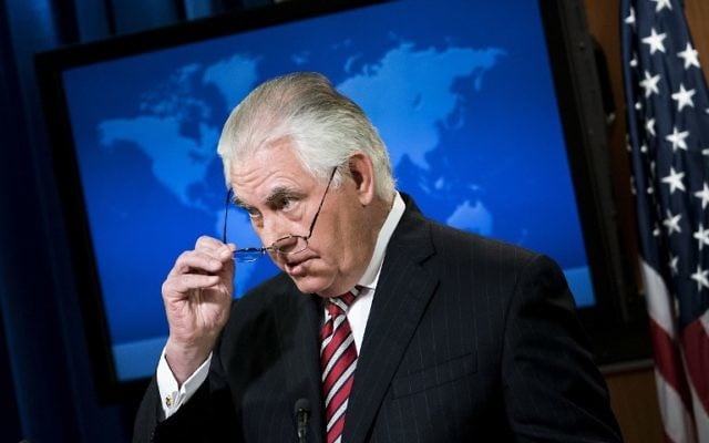 US Secretary of State Rex Tillerson during a briefing at the Department of State, August 22, 2017 in Washington, DC. (AFP Pgoto/Brendan Smialowski) US Secretary of State Rex Tillerson during a briefing at the Department of State, August 22, 2017 in Washington, DC. (AFP Pgoto/Brendan Smialowski)