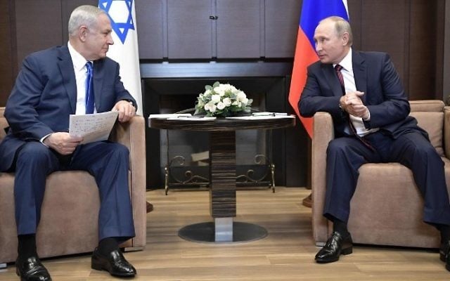 Russian President Vladimir Putin (R) meets with Prime Minister Benjamin Netanyahu at the Bocharov Ruchei state residence in Sochi on August 23, 2017. (AFP Photo/Sputnik/Alexey Nikolsky) Russian President Vladimir Putin (R) meets with Prime Minister Benjamin Netanyahu at the Bocharov Ruchei state residence in Sochi on August 23, 2017. (AFP Photo/Sputnik/Alexey Nikolsky)