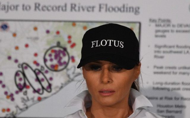 US First Lady Melania Trump listens during a firehouse briefing on Hurricane Harvey in Corpus Christi, Texas on August 29, 2017. (AFP/Jim Watson) US First Lady Melania Trump listens during a firehouse briefing on Hurricane Harvey in Corpus Christi, Texas on August 29, 2017. (AFP/Jim Watson)