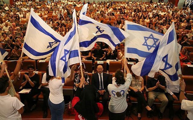 Education Minister Naftali Bennett at a conference of school principals in southern Israel ahead of the school year. August 2017 (Yossi Zamir/courtesy)