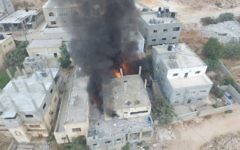 IDF soldiers destroy the home of Palestinian terrorist Adel Ankush in the West Bank village of Deir Abu Mashal on August 17, 2017. (IDF Spokesperson's Office)