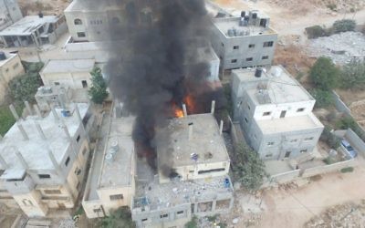 IDF soldiers destroy the home of Palestinian terrorist Adel Ankush in the West Bank village of Deir Abu Mashal on August 17, 2017. (IDF Spokesperson's Office)