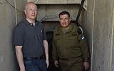 US President Donald Trump's peace envoy Jason Greenblatt (L) tours a Hamas terror tunnel near the Gaza Strip with Coordinator for Government Activities in the Territories Yoav Mordechai, on August 30, 2017. (COGAT Spokesperson's Office)
