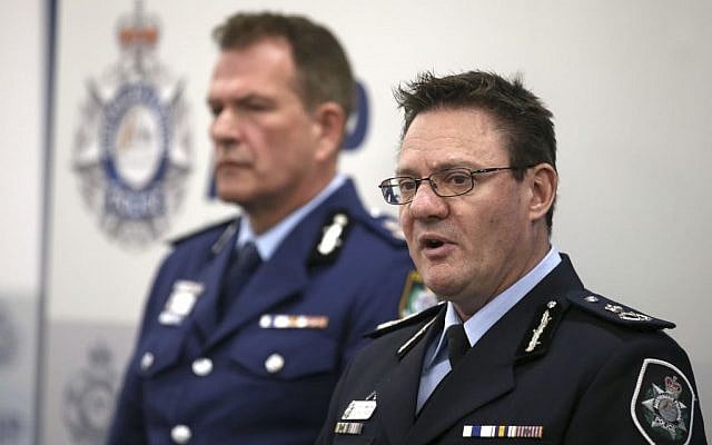 Australian Federal Police Deputy Commissioner Michael Phelan (R) and New South Wales state Police Deputy Commissioner David Hudson discuss details of the charging of two men with terrorism offenses in Sydney, August 4, 2017. (AP Photo/Rick Rycroft) Australian Federal Police Deputy Commissioner Michael Phelan (R) and New South Wales state Police Deputy Commissioner David Hudson discuss details of the charging of two men with terrorism offenses in Sydney, August 4, 2017. (AP Photo/Rick Rycroft)
