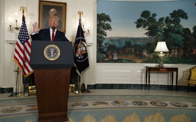 US President Donald Trump speaks about the deadly white nationalist rally in Charlottesville in the Diplomatic Room of the White House in Washington Monday, August 14, 2017. (AP/Evan Vucci) US President Donald Trump speaks about the deadly white nationalist rally in Charlottesville in the Diplomatic Room of the White House in Washington Monday, August 14, 2017. (AP/Evan Vucci)