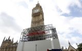 Scaffolding is erected around the Elizabeth Tower, which includes the landmark 'Big Ben' clock, as part of ongoing conservation efforts at the Palace of Westminster in London, August 3, 2017. (AP/Caroline Spiezio)