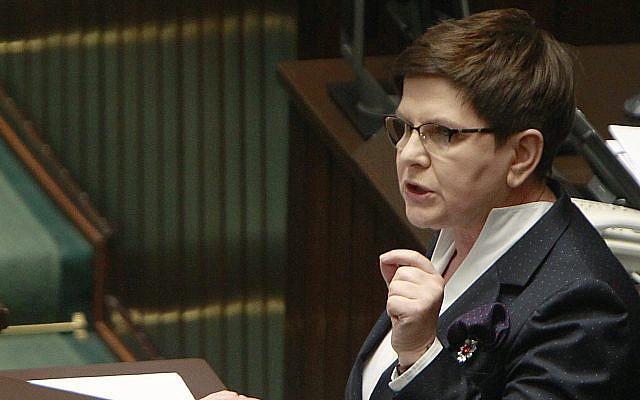 In this Friday, April 7, 2017 file photo, Poland's Prime Minister Beata Szydlo delivers a speech to parliament in Warsaw, Poland. (AP Photo/Czarek Sokolowski)