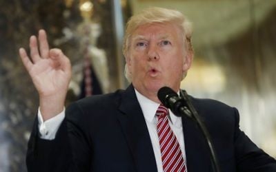 US President Donald Trump speaks to the media in the lobby of Trump Tower in New York, Tuesday, Aug. 15, 2017. (AP Photo/Pablo Martinez Monsivais)