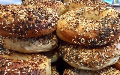 A sample of the offerings at Meshuggah Bagels in Kansas City. (Victor Wishna/JTA)