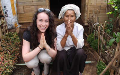 Sydney Kamen with a village leader in rural Burma in an unofficial refugee camp that is one of SOAP’s partner communities. (Courtesy of Kamen/via JTA)