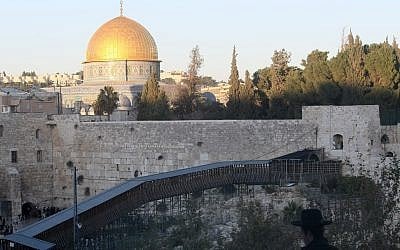 A wooden footbridge leads up from the Western Wall to the Mughrabi Gate of the Temple Mount in Jerusalem's Old City, November 28, 2011. (Kobi Gideon/Flash90).