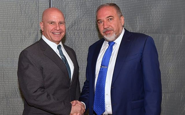 Defense Minister Avigdor Liberman meets with US National Security Adviser H. R. McMaster on May 22, 2017. (Ariel Hermoni/Defense Ministry/Flash90) Defense Minister Avigdor Liberman meets with US National Security Adviser H. R. McMaster on May 22, 2017. (Ariel Hermoni/Defense Ministry/Flash90)