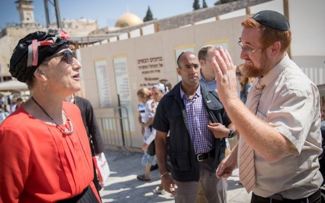 MK Yehuda Glick and MK Shuli Mualem--Refaeli leave after they were denied entry to the Al Aqsa Mosque compound in Jerusalem Old City, August 23, 2017. (Yonatan Sindel/Flash90) MK Yehuda Glick and MK Shuli Mualem--Refaeli leave after they were denied entry to the Al Aqsa Mosque compound in Jerusalem Old City, August 23, 2017. (Yonatan Sindel/Flash90)