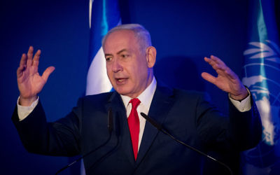 Prime Minister Benjamin Netanyahu speaks during an innovations event at the Israel Museum in Jerusalem on August 28, 2017.(Yonatan Sindel/Flash90)