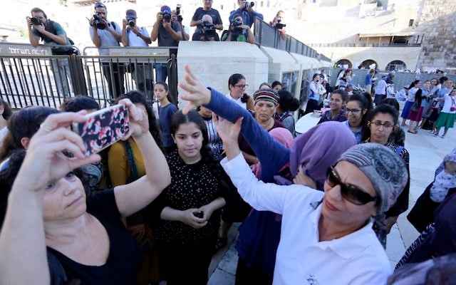 Female worshipers visiting the Western Wall in Jerusalem, August 23, 2017. (Women of the Wall) Female worshipers visiting the Western Wall in Jerusalem, August 23, 2017. (Women of the Wall)