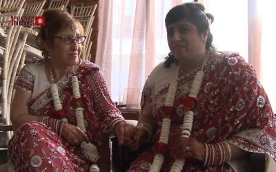 Miriam Jefferson (left) and Kalavati Mistry on their wedding day (YouTube screenshot)