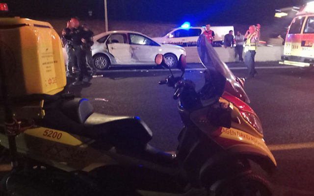 Illustrative: Medics and police at the scene of a car crash, July 2017 (Magen David Adom)
