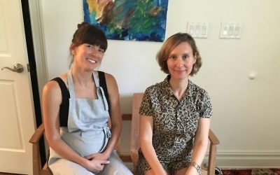 Jewish Food Society founder Naama Shefi, right, and program director Ellie Backer in Tenafly, NJ, August 15, 2017. They conduct weekly cooking sessions in order to preserve Jewish recipes. (Josefin Dolsten/JTA)