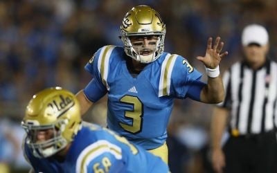 Josh Rosen #3 of the UCLA Bruins calls a play at the line of scrimmage during the first half of a game against the Arizona Wildcats at the Rose Bowl in Pasadena, California, October 1, 2016. (Sean M. Haffey/Getty Images via JTA)