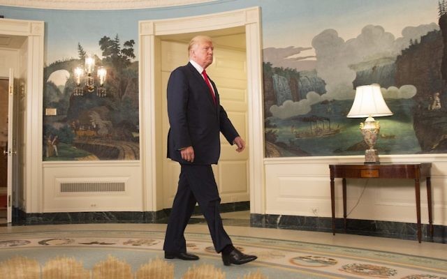 President Donald Trump shown before making a statement on the violence in Charlottesville, Va., Aug. 14, 2017. (Chris Kleponis-Pool/Getty Images)